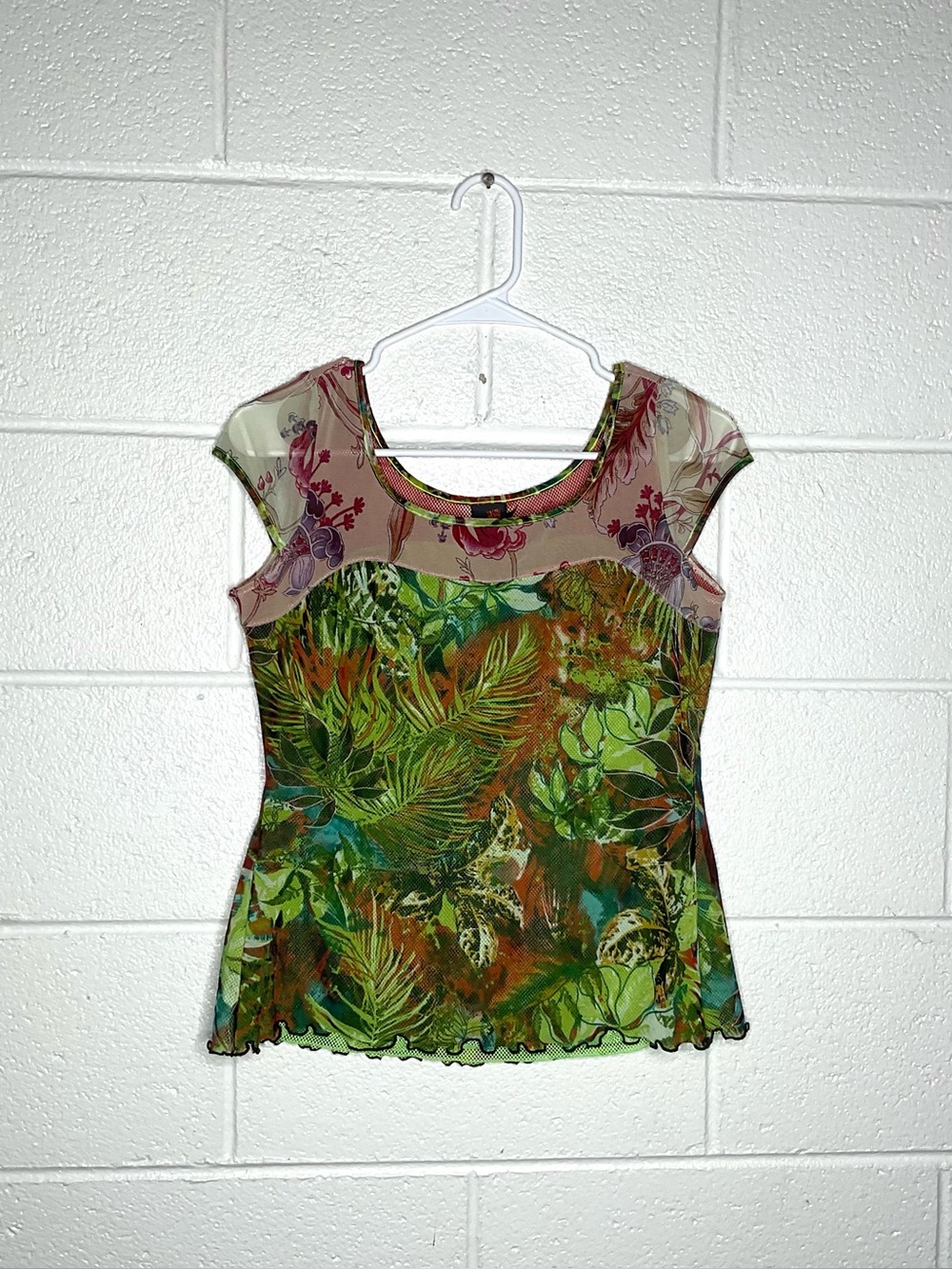< Y2K ANAC By Kimi Vibrant Mesh Cap Sleeve Top Size Medium >